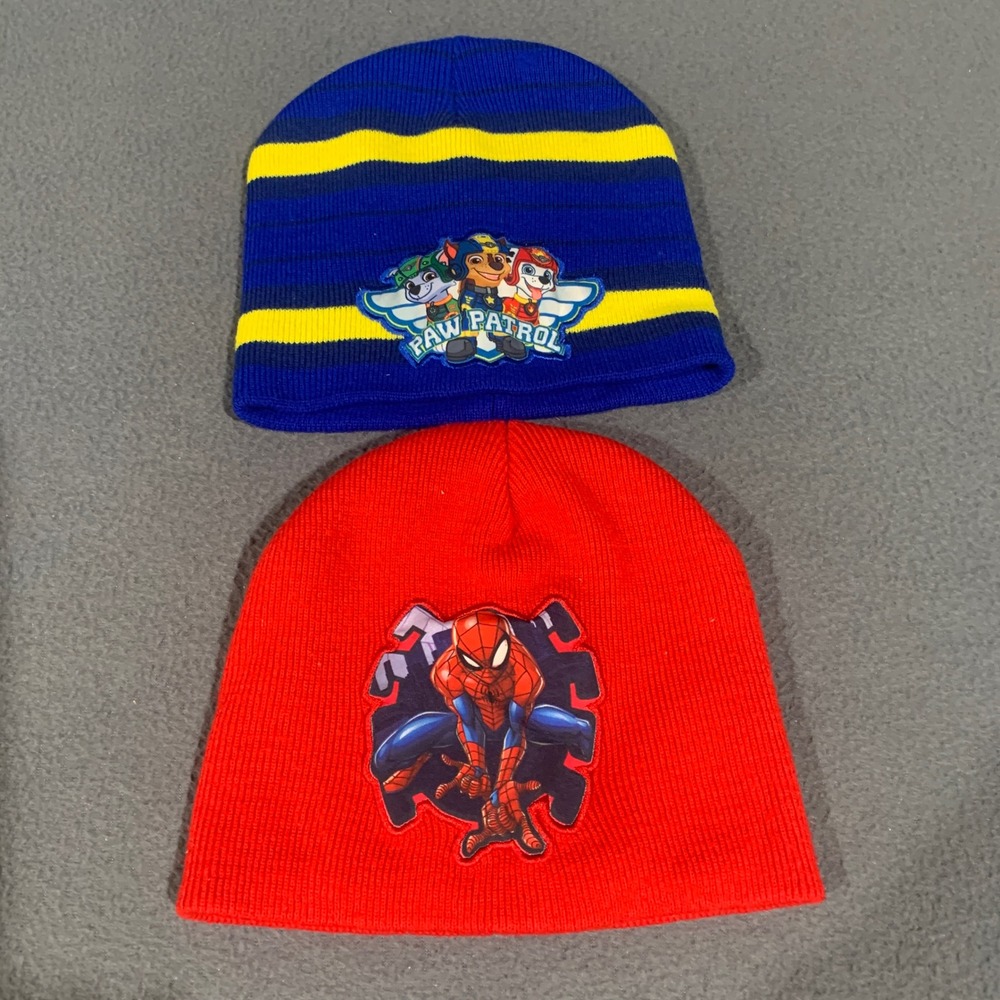 Nickelodeon Marvel Beanie Hat Kids OSFM Paw Patrol Spiderman Blue Red Winter 2pk